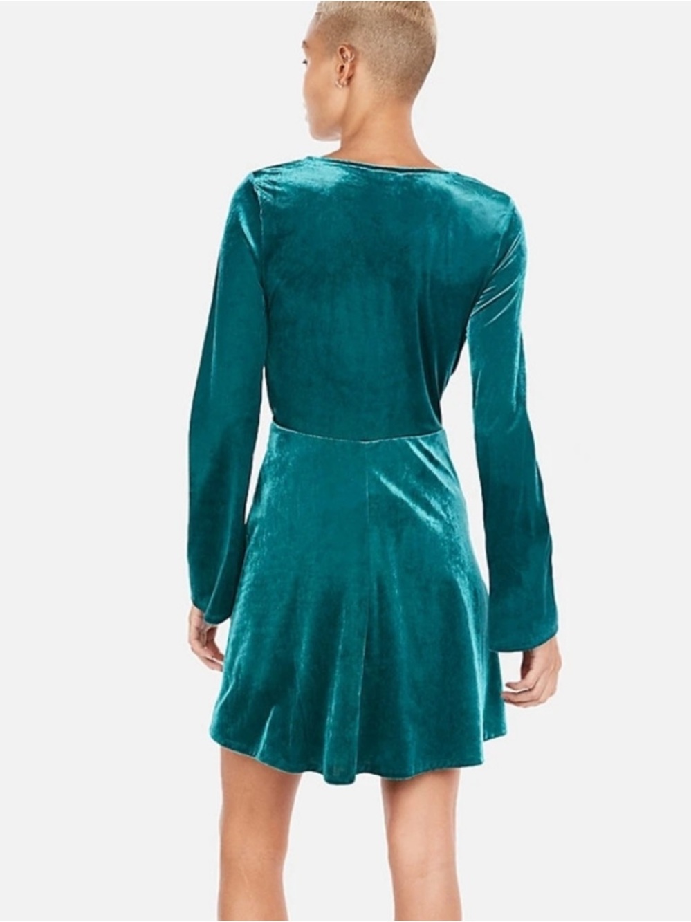Express Teal Velvet Long-Sleeve Wrap Dress Size Small - Picture 2 of 9